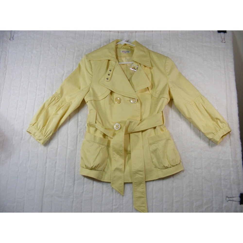 Georgiou Studio Trench Jacket Women Size 10 Yellow New Puff Sleeve Belted Coat